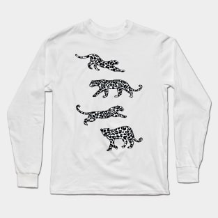 Leopard Shapes Pattern, Black and White, Monochrome Long Sleeve T-Shirt